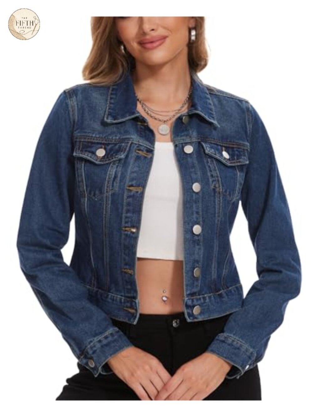 100% Cotton Cropped Denim Jacket Button Down Jean Shacket Pockets